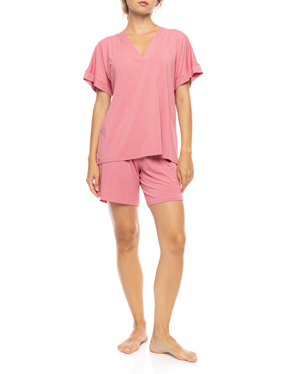 PINK LABEL PYJAMA SHORTS BAMBOO NOS SN-206-Peach Pink Coral