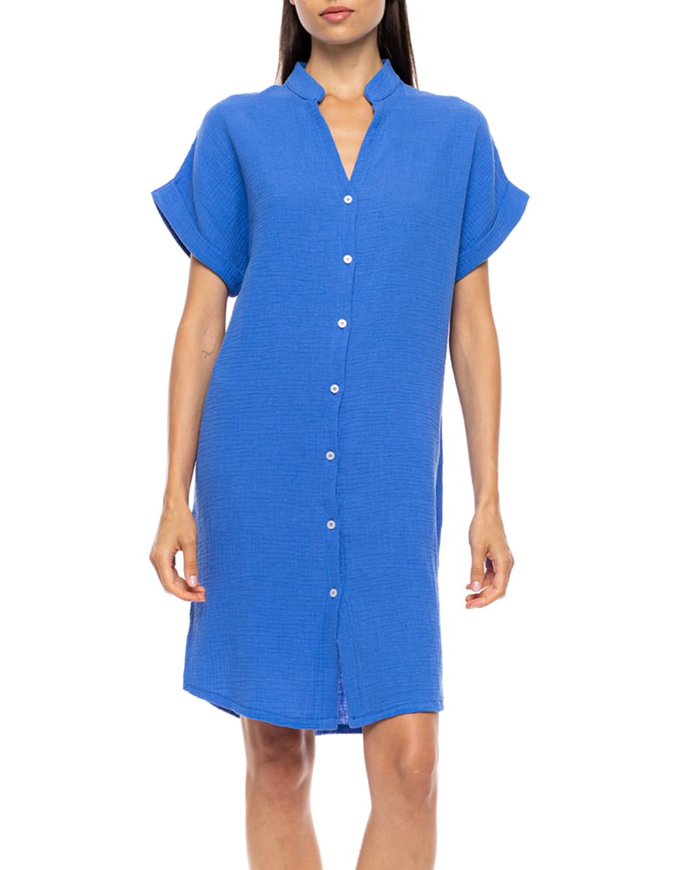 PINK LABEL DRESS BUTTONED SUMMER NIGHTS SN-222-INDIGO BLUE Blue