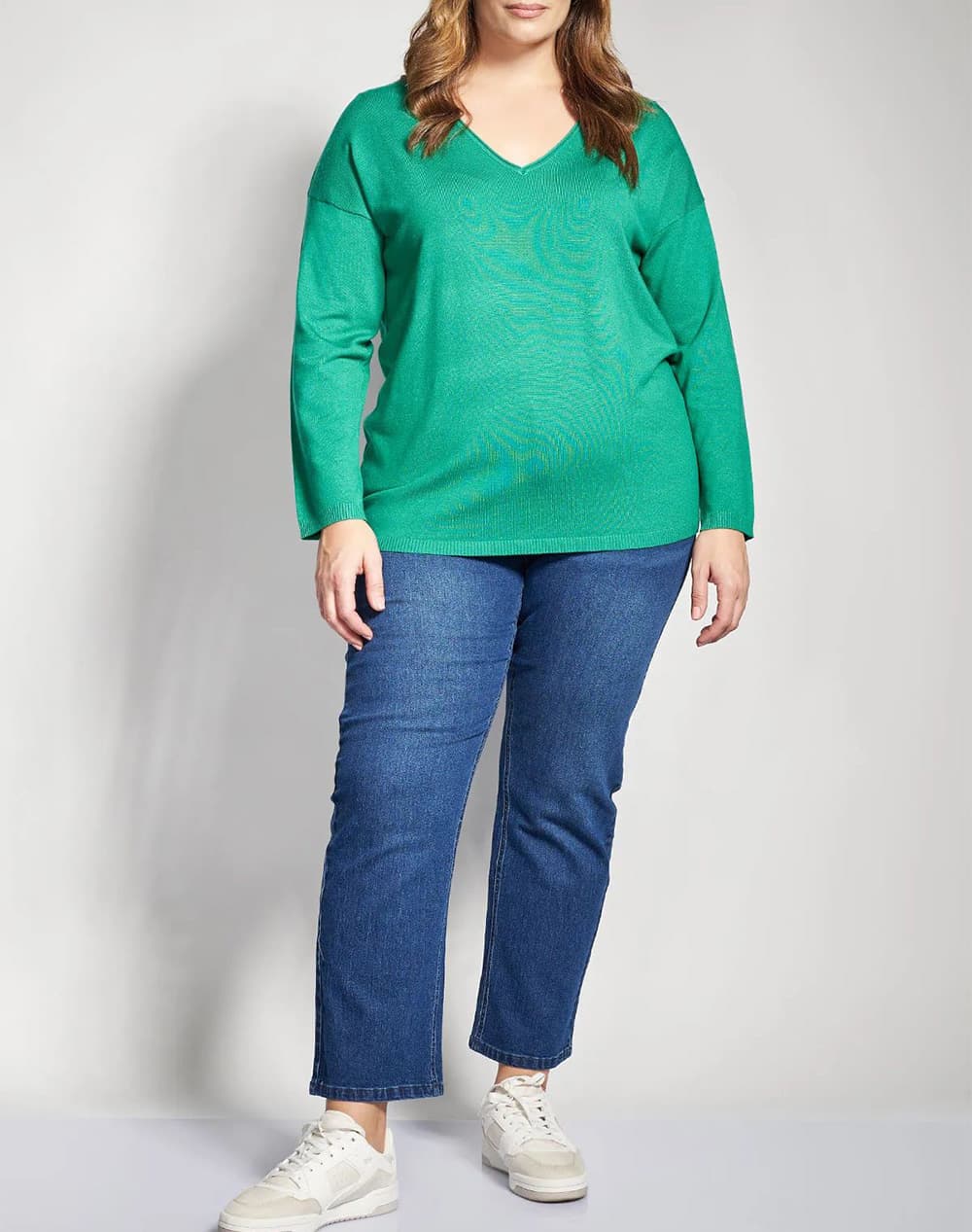 Πλεκτή μακρυμάνικη μπλούζα με V-λαιμόκοψη