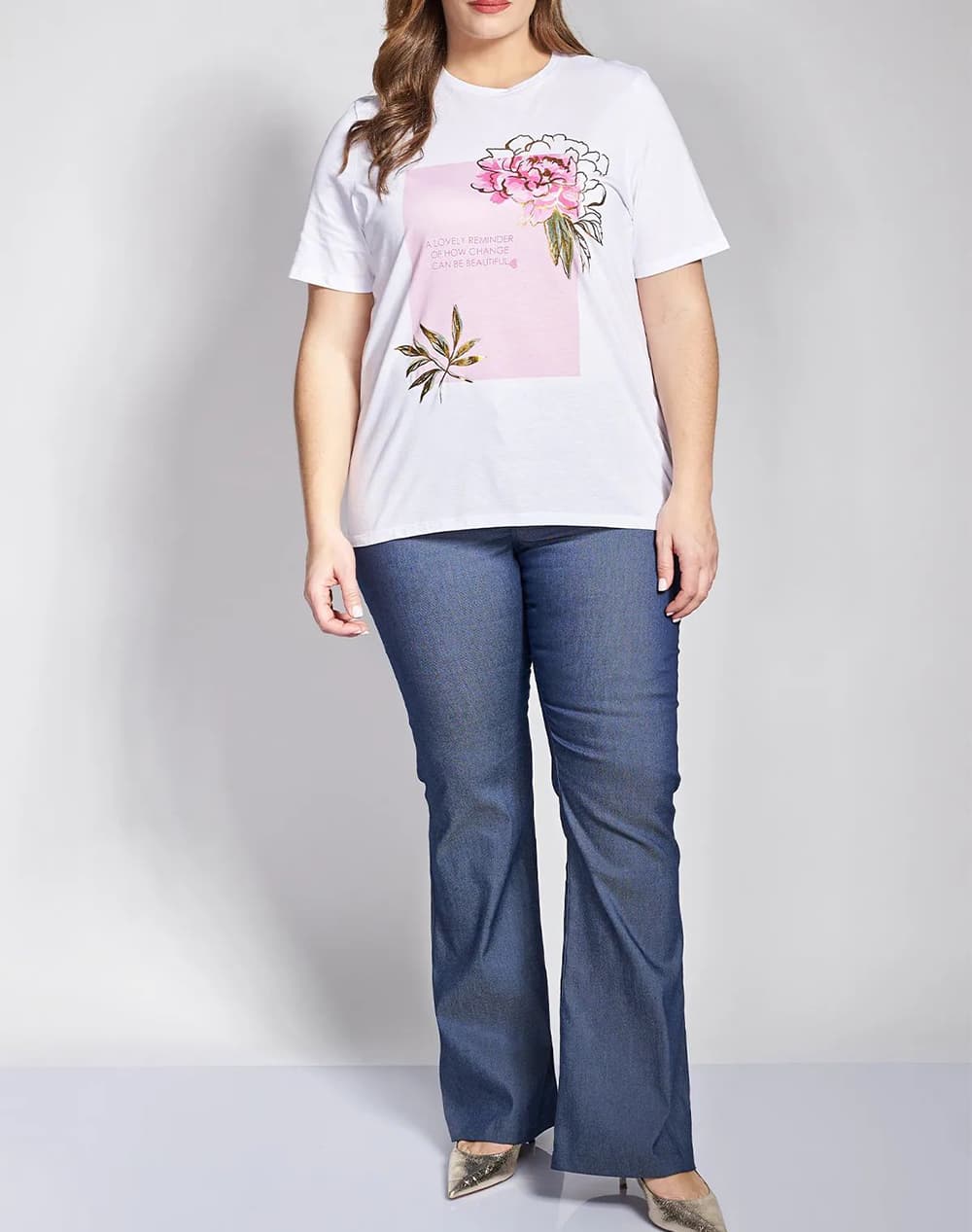 T-shirt βαμβακερό με στάμπα φλοράλ και λογότυπο