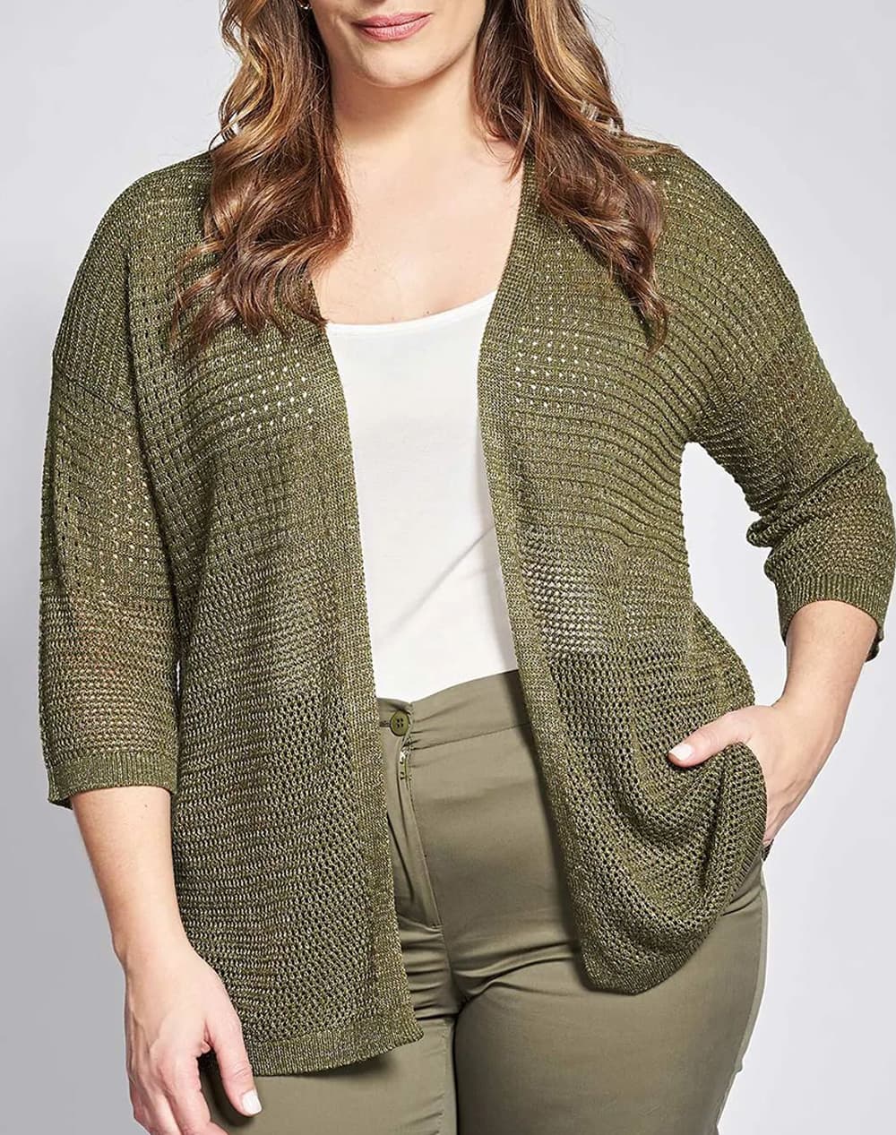PARABITA Πλεκτή λούρεξ ζακέτα χωρίς κούμπωμα 012610709644-023 Khaki