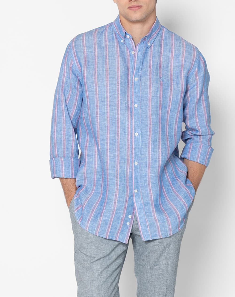 THE BOSTONIANS ΠΟΥΚΑΜΙΣΟ ACORN ΛΙΝΟ REGULAR FIT Button-down Regular Fit 3AAS4920-INDIGO Indigo