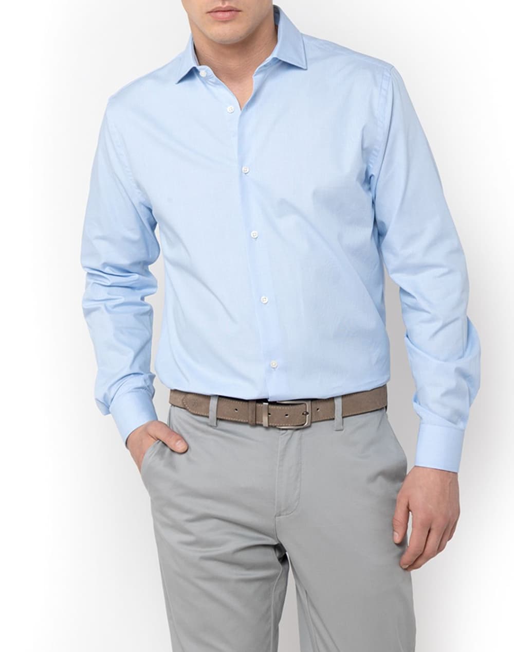 THE BOSTONIANS ΠΟΥΚΑΜΙΣΟ DOBBY CUSTOM FIT Semi-Rex Custom Fit 3ANP2483-SKY LightBlue