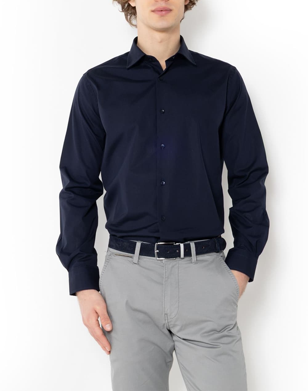 THE BOSTONIANS ΠΟΥΚΑΜΙΣΟ ΠΟΠΛΙΝΑ CUSTOM FIT Plain POPLIN Classic Custom Fit 3AMP1656X-NAVY DarkBlue