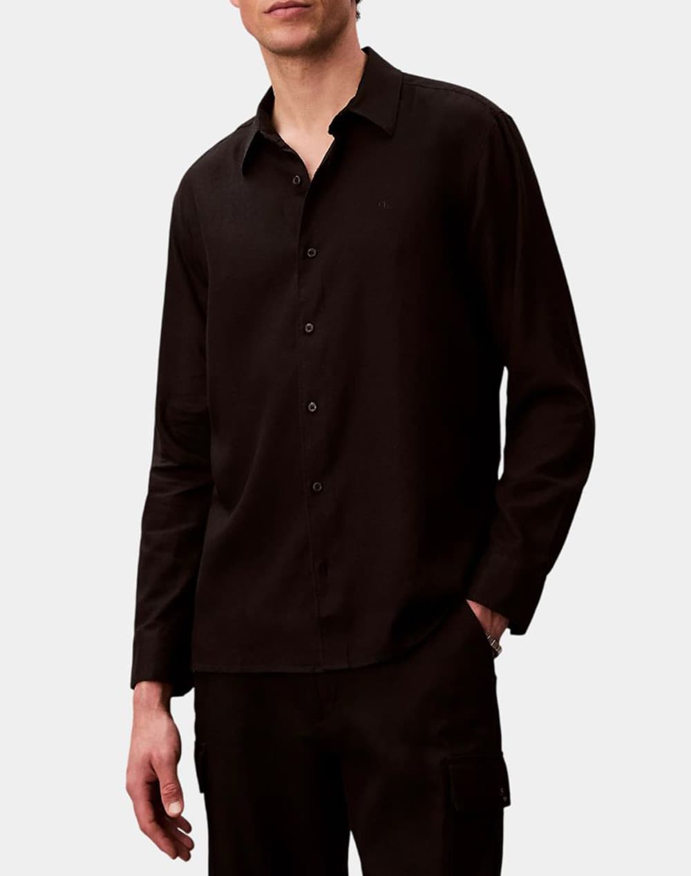 Long Sleeve Solid Linen Classic Shirt Men Calvin Klein