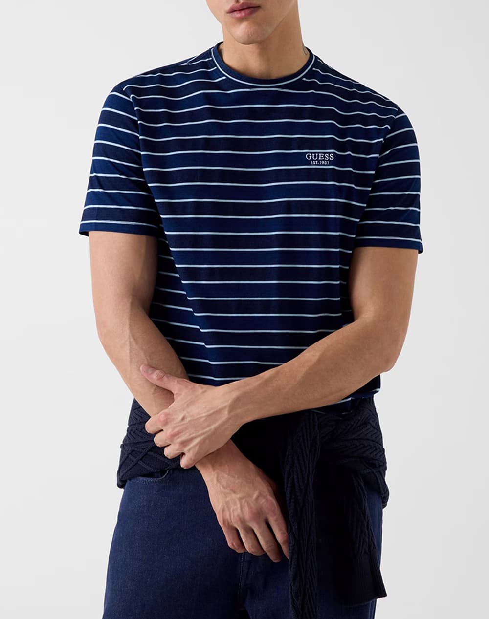 GUESS CN SS INDIGO STRIPES EMBRO TEE ΜΠΛΟΥΖΑ ΑΝΔΡΙΚΟ M6GI12K2993-SB05 Indigo