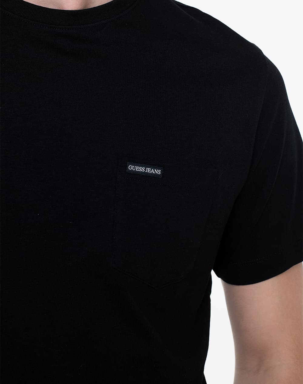 GUESS JEANS T-SHIRT CREWNECK REGULAR FIT LOGO ΜΑΥΡΟ