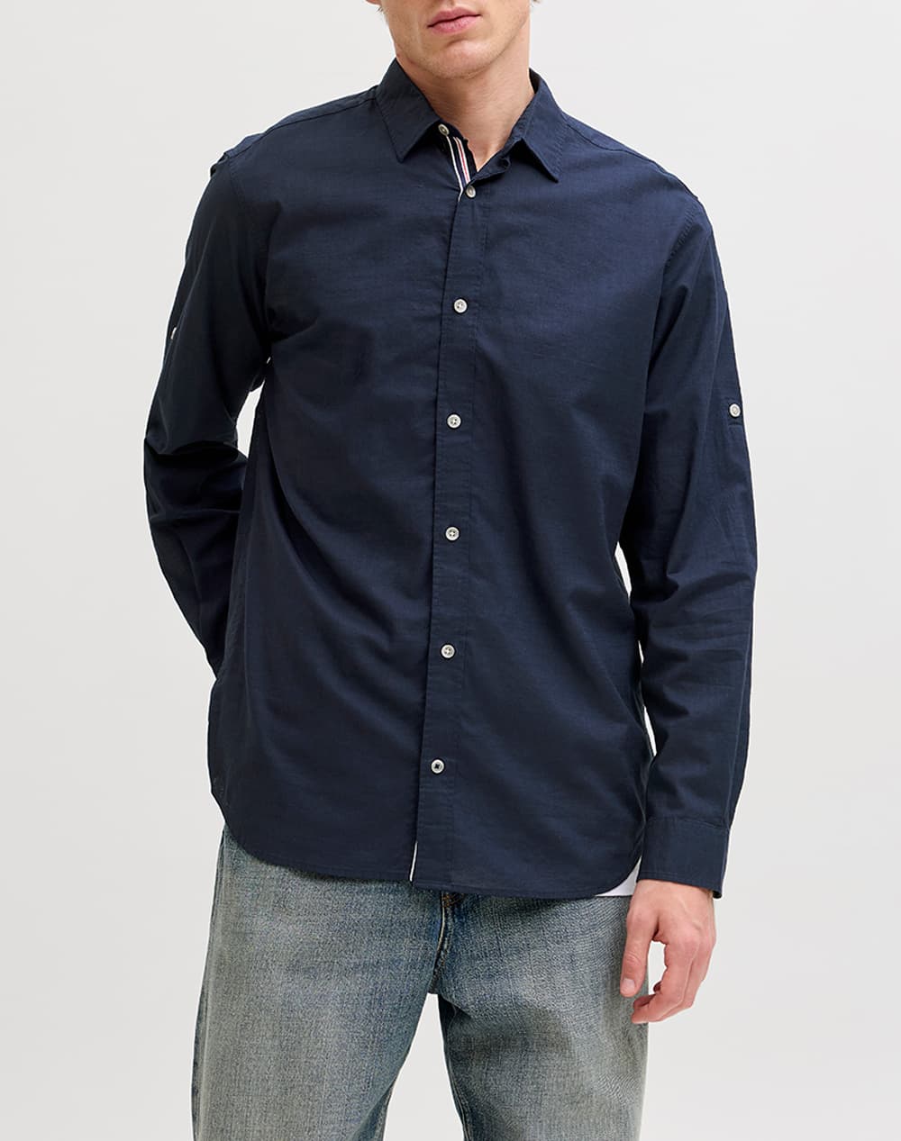 JACK&JONES JJHENRY SLUB DETAIL SHIRT LS 12289197-Navy Blazer NavyBlue