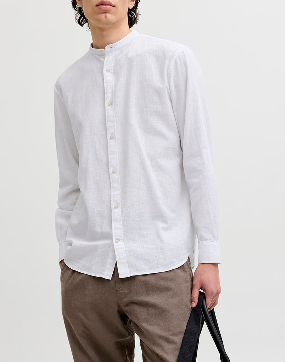JACK&JONES JJESUMMER LINEN BLEND BAND SHIRT L/S SN 12289184-WHITE White