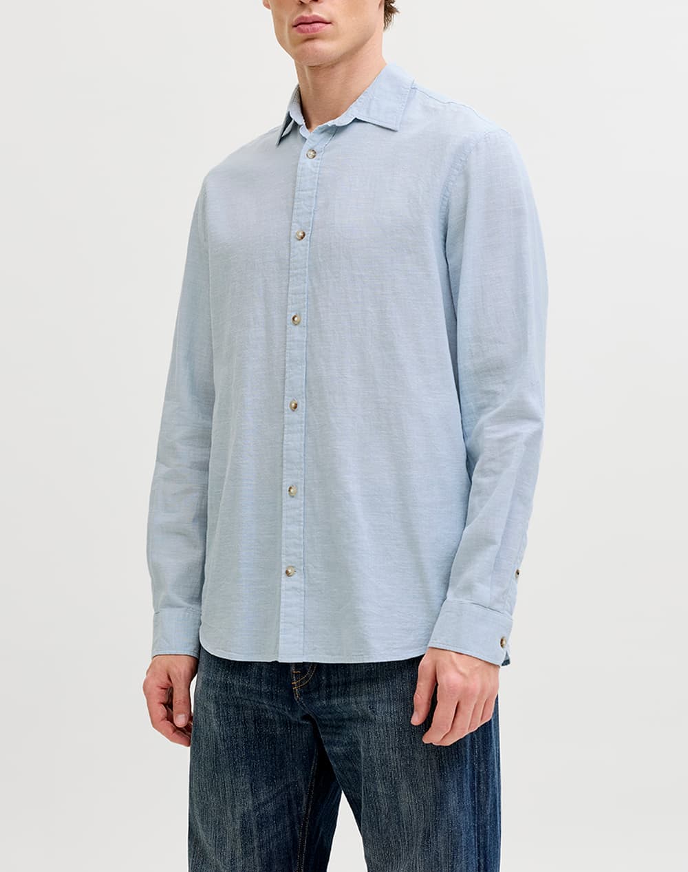 JACK&JONES JJESUMMER LINEN BLEND SHIRT L/S SN 12289174-VetiverSTRIPES Gray