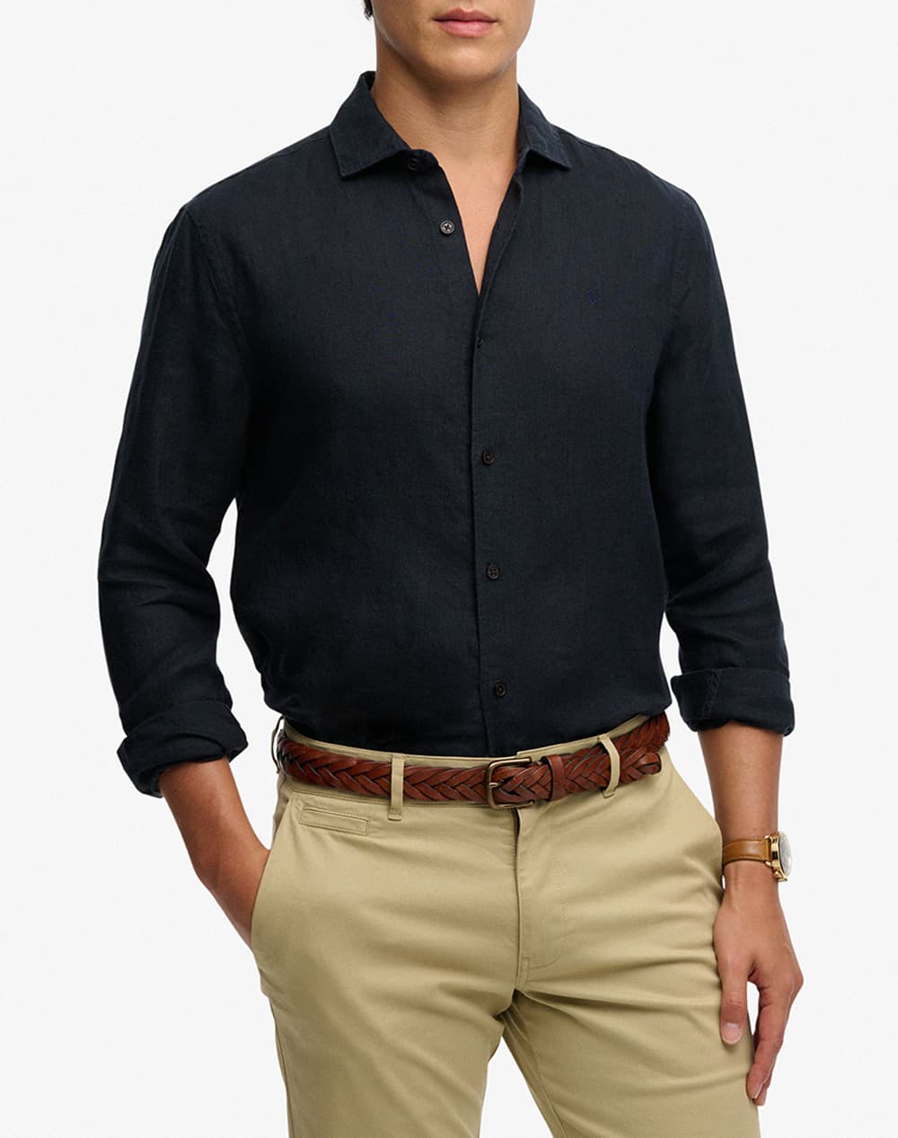 SUPERDRY D2 STUD RIVIERA L/S LINEN SHIRT ΠΟΥΚΑΜΙΣΟ ΑΝΔΡΙΚΟ M4011103A-98T MidnightBlue