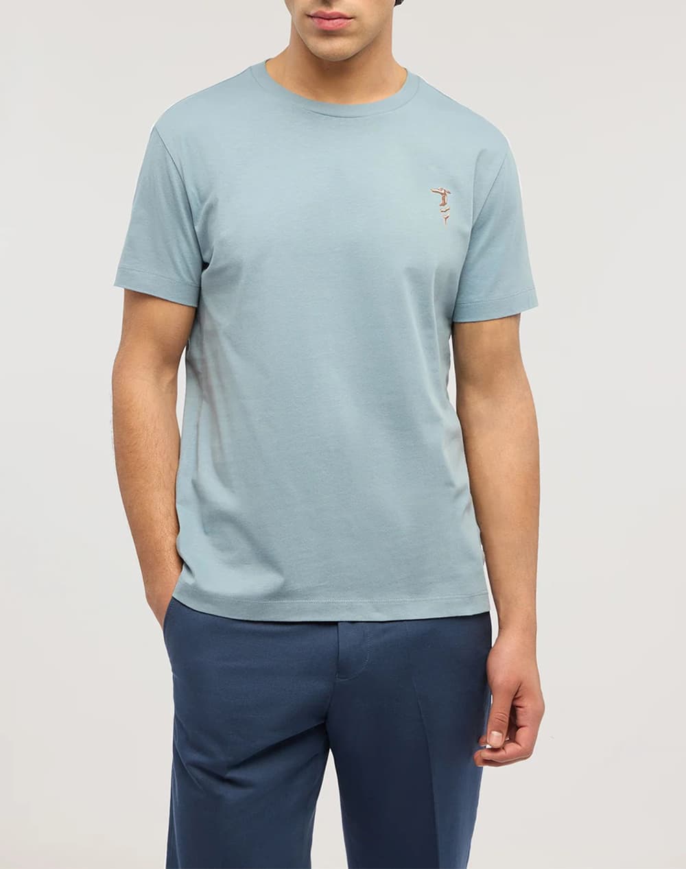 TRUSSARDI REGULAR FIT CHROMED GREYHOUND T-SHIRT MTS14J02-024 SkyBlue