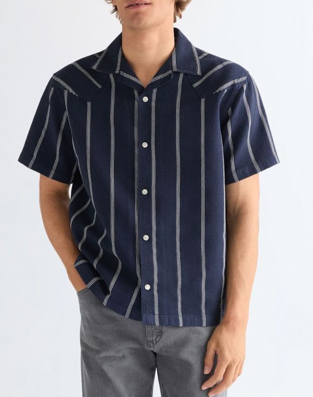 WRANGLER SS W RESORT SHIRT 112378102-NAVY WHITE NavyBlue