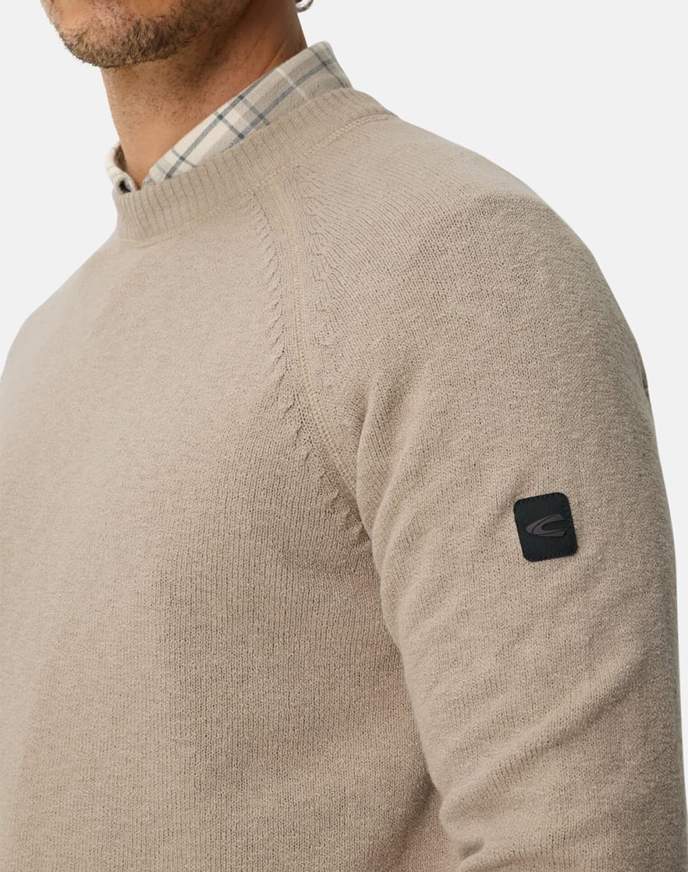 ΑΝΔΡΙΚΟ ΠΛΕΚΤΟ ΠΟΥΛΟΒΕΡ CAMEL ACTIVE ΣΤΡΟΓΓΥΛΗ ΛΑΙΜΟΚΟΨΗ ΜΠΕΖ