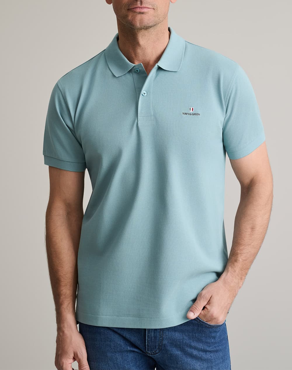 NAVY&GREEN ΜΠΛΟΥΖΑΚΙ ΠΟΛΟ M/ΧΡΩΜΟ, CUSTOM FIT 24GE.300.9-DUSTY TURQUOISE LightBlue