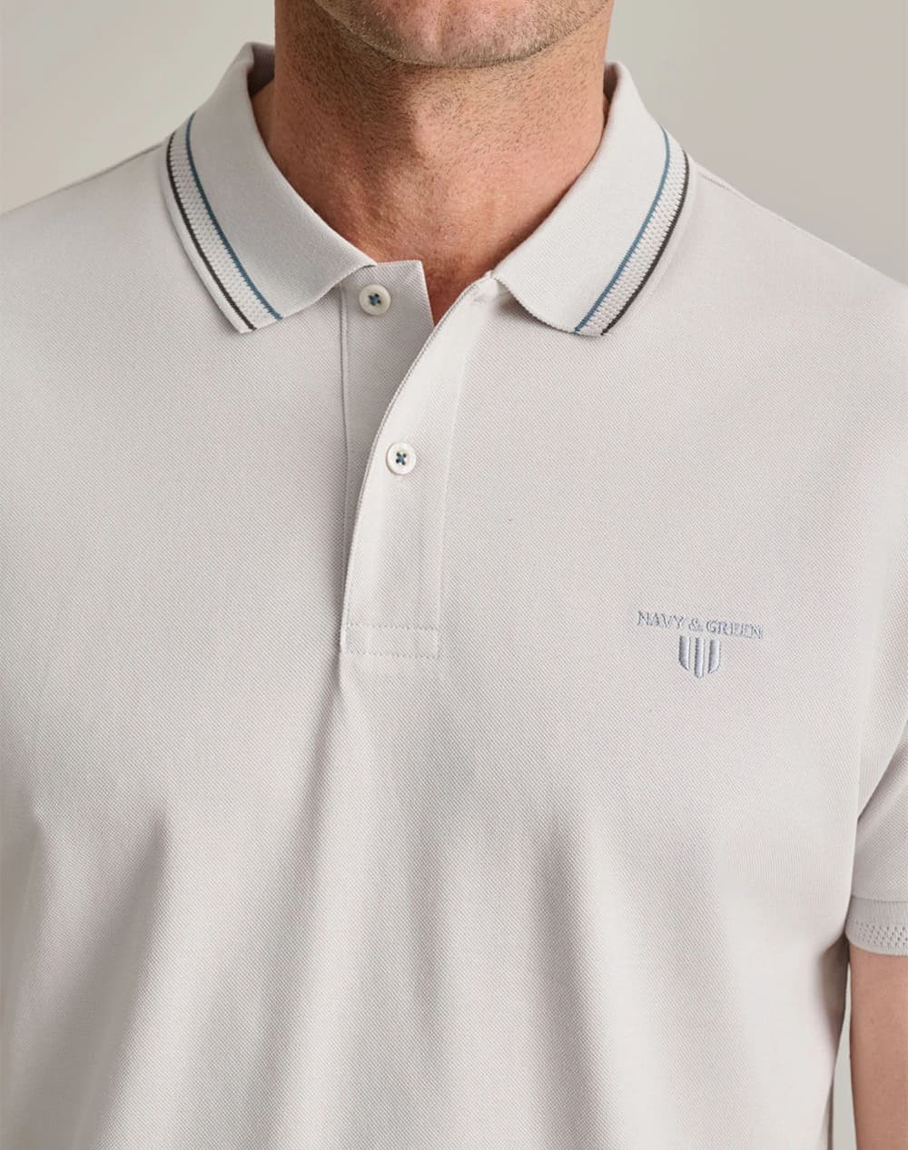 Men's Polo Shirts Navy & Green Ecru