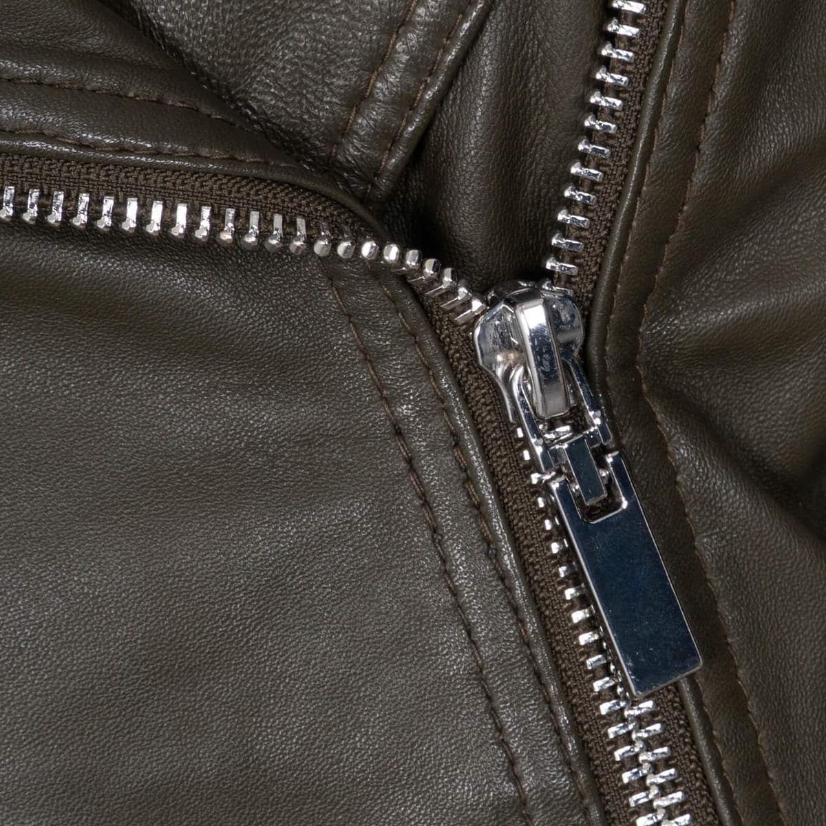 Δερμάτινο Μπουφάν Σκούρο Λαδί 100% Leather