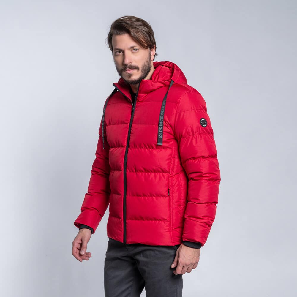 Fashion Puffer Jacket Κόκκινο με Αποσπώμενη Κουκούλα (Modern Fit)