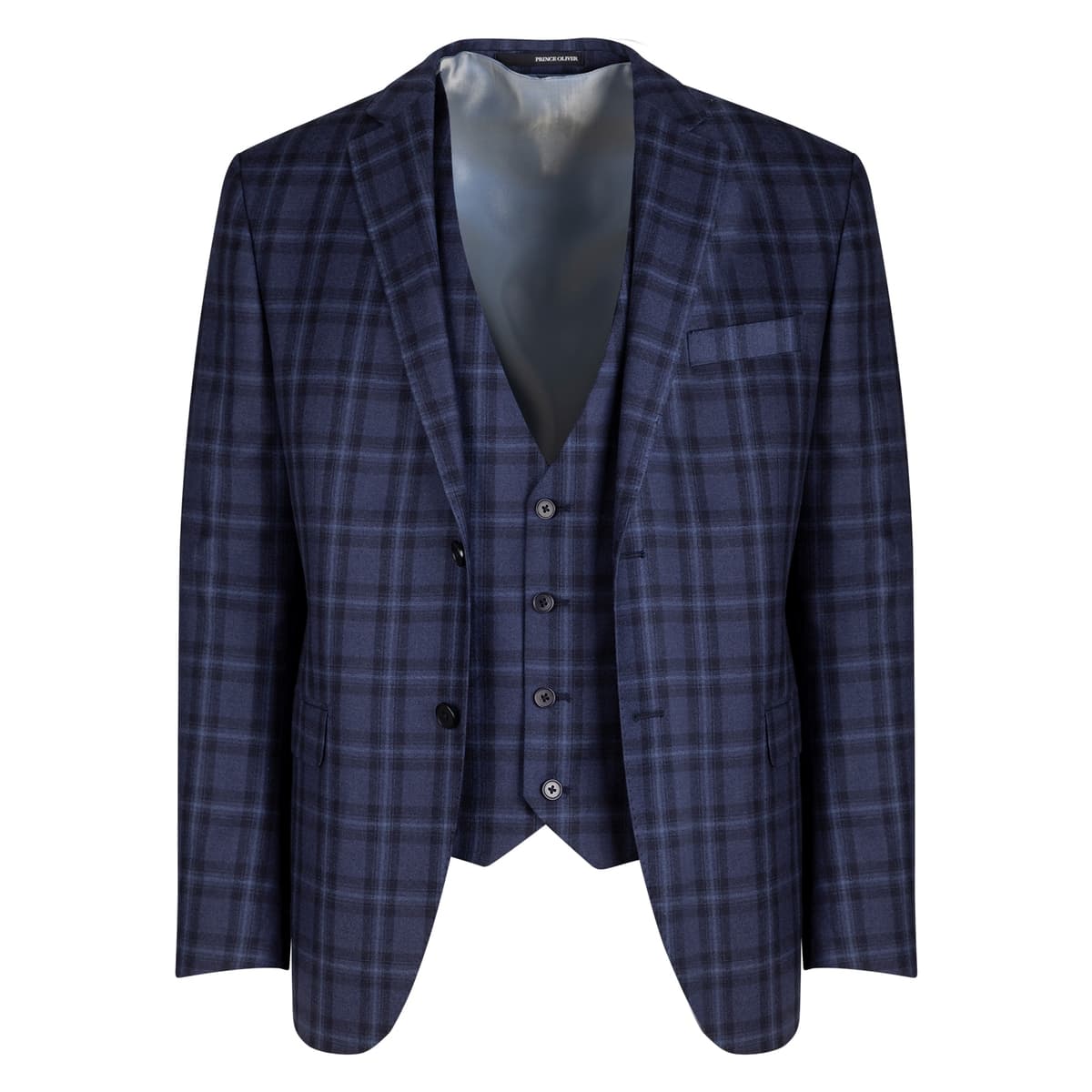 Κοστούμι Μπλε Καρό Με Γιλέκο 100% Wool Super 100s (Modern Fit)