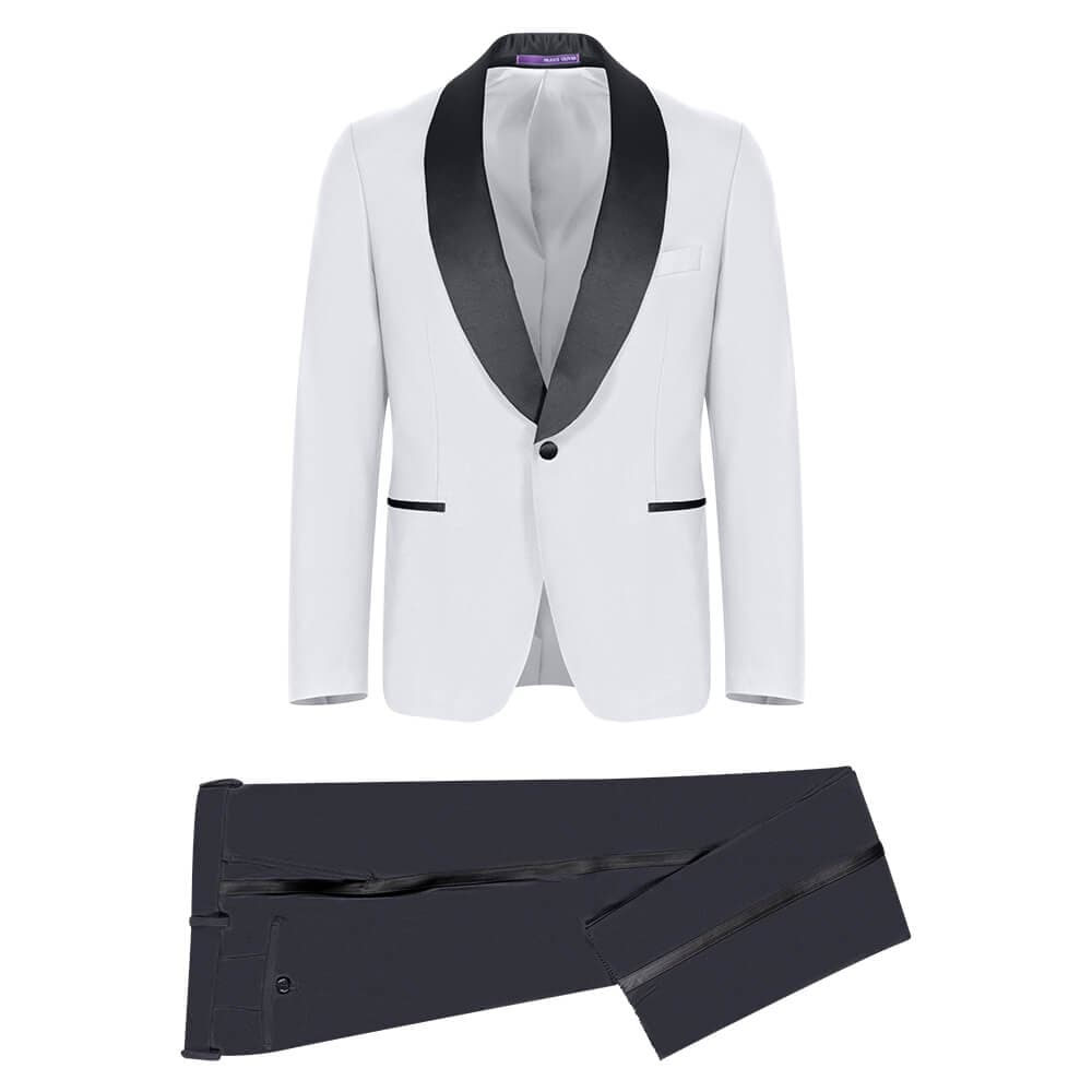 Γαμπριάτικο Tuxedo Λευκό/Μαύρο με Shawl Σατέν Πέτο (Modern Fit)