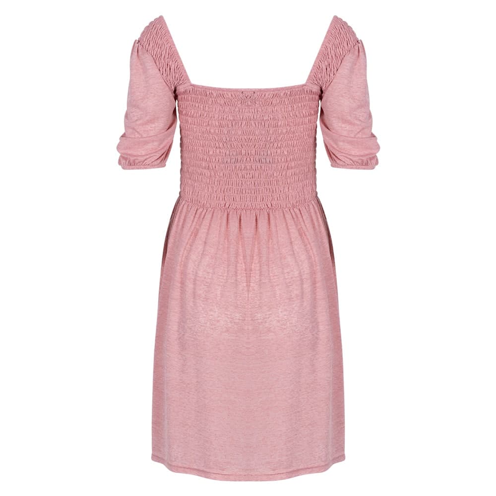 Φόρεμα Ροζ Σφηκοφωλιά με Puffed Μανίκια
