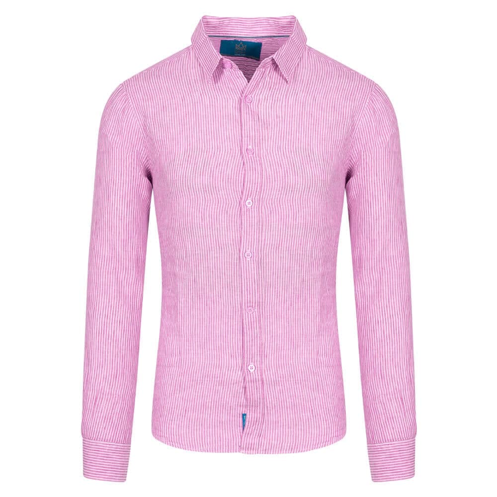 Πουκάμισο Λινό Ροζ Ριγέ 100% Λινό (Modern Fit)