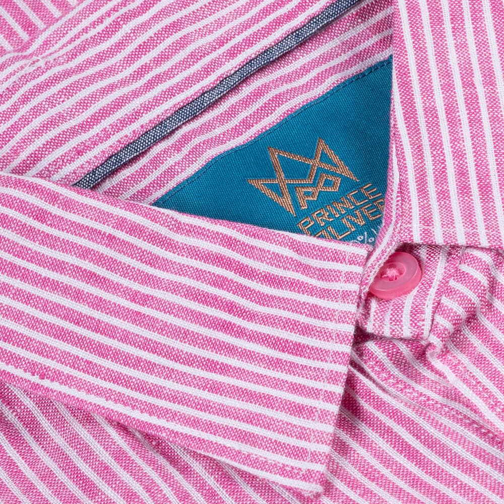 Πουκάμισο Λινό Ροζ Ριγέ 100% Λινό (Modern Fit)