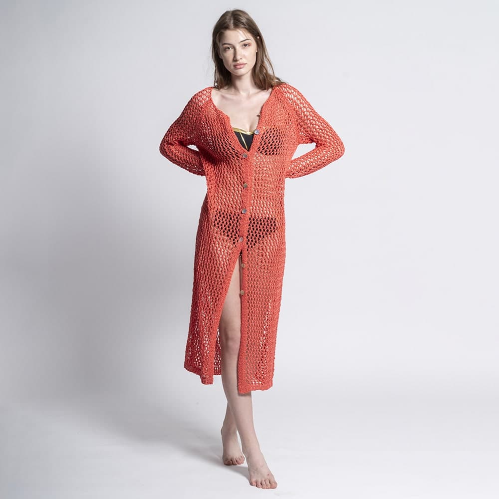 Γυναικείο Πλεκτό Καφτάνι Κοραλί