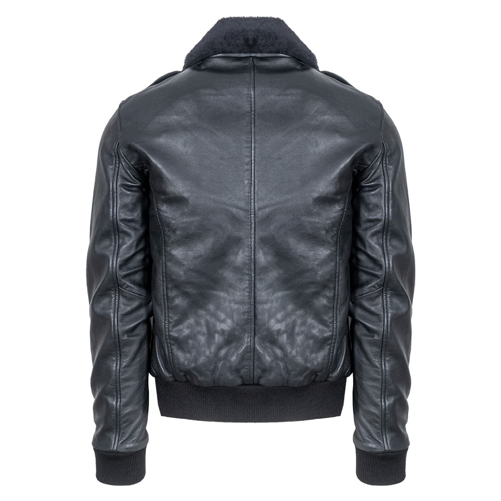 Δερμάτινο Μαύρο Μπουφάν Aviator 100% Leather Jacket (Modern Fit)