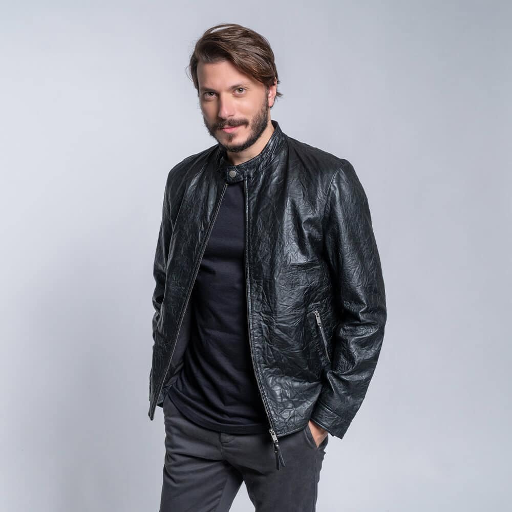 Krinkle Racer Jacket Μαύρο 100% Leather Jacket (Modern Fit)