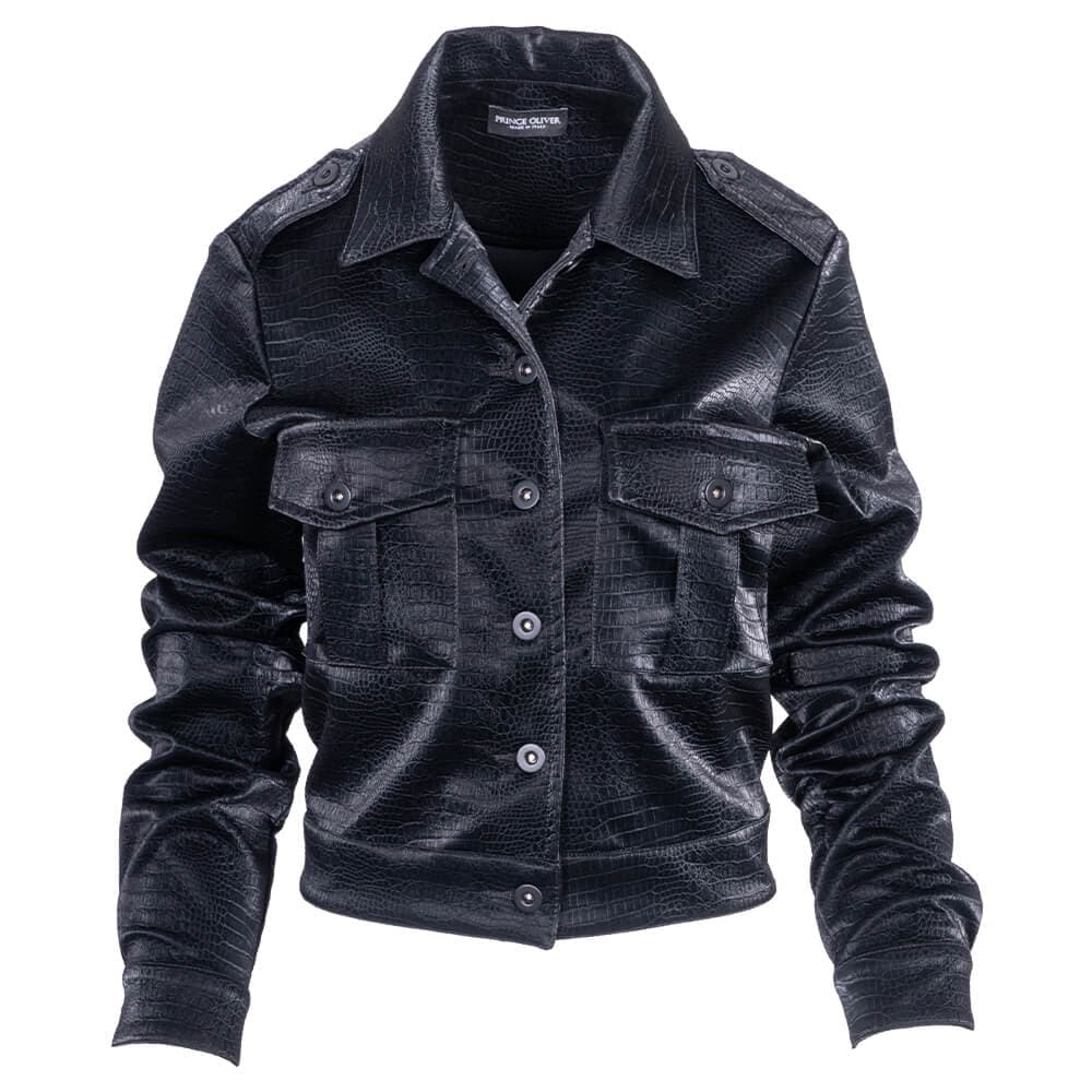 Κοντό Jacket Μαύρο Snake Print Eco Leather