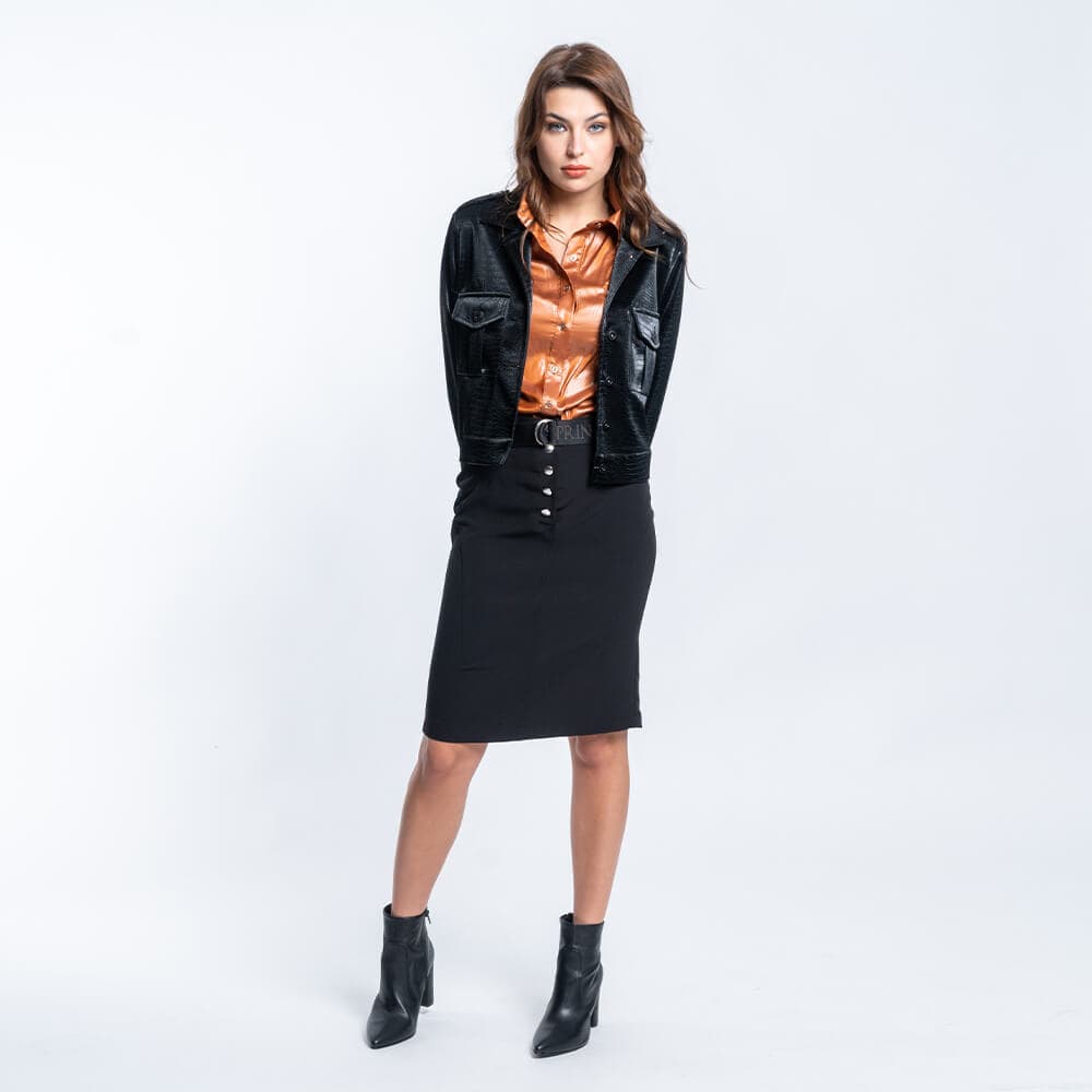 Κοντό Jacket Μαύρο Snake Print Eco Leather