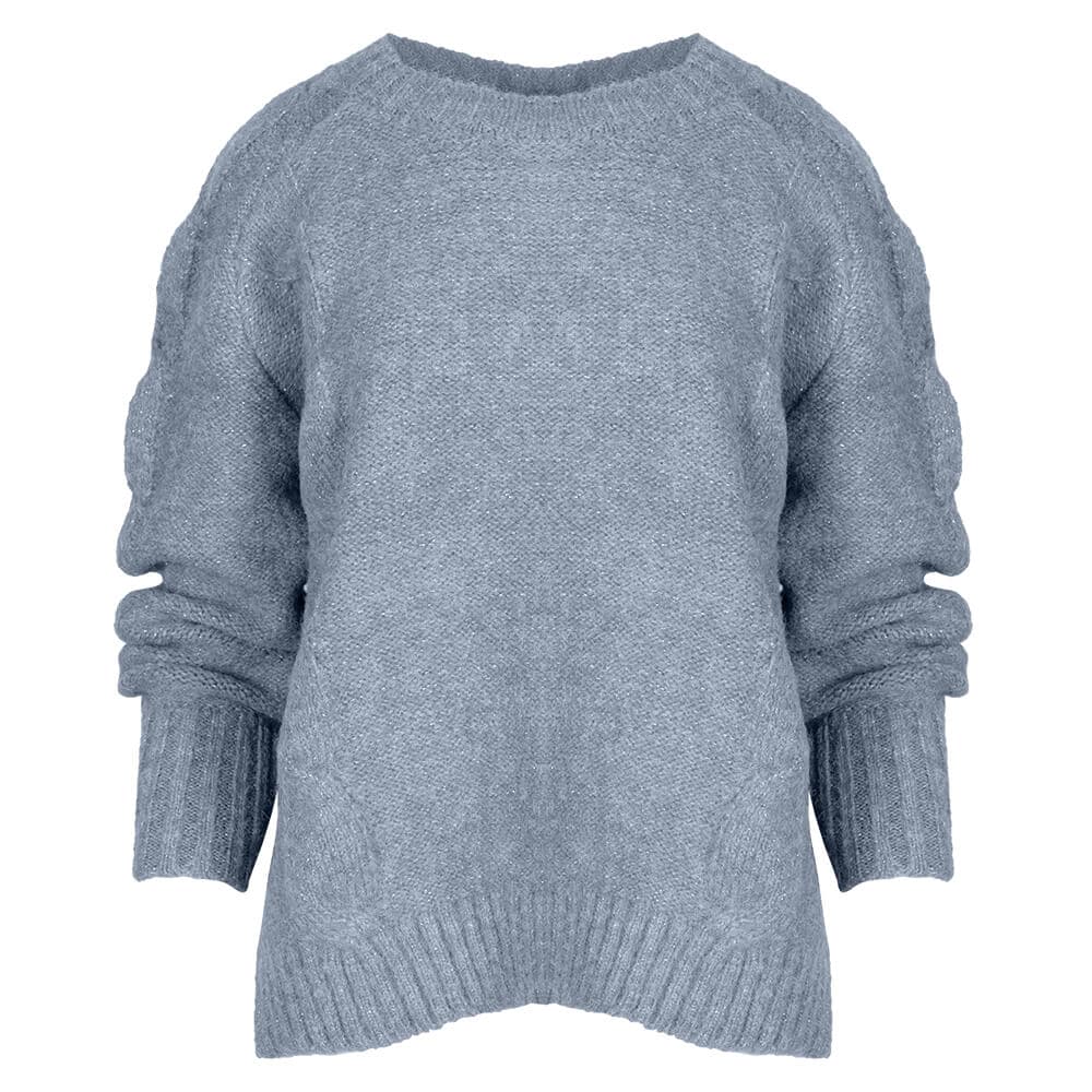 Γυναικεία Πλεκτή Μπλούζα Round Neck Γκρι