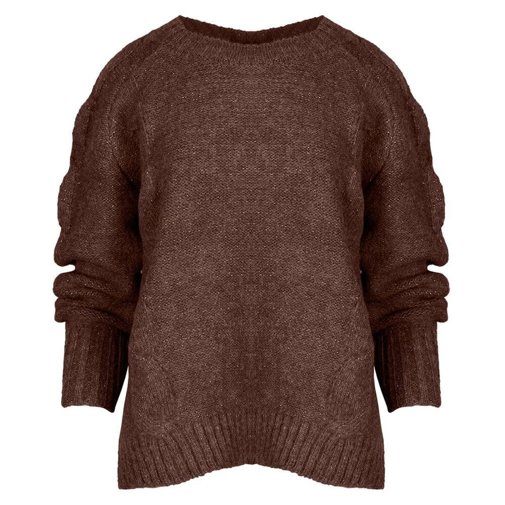 Γυναικεία Πλεκτή Μπλούζα Round Neck Καφέ