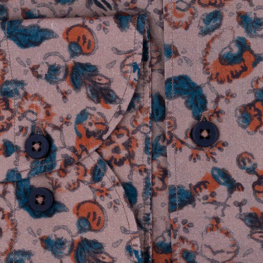 Superior Πουκάμισο Καφέ Floral 100% Fine Cotton (Slim Fit)