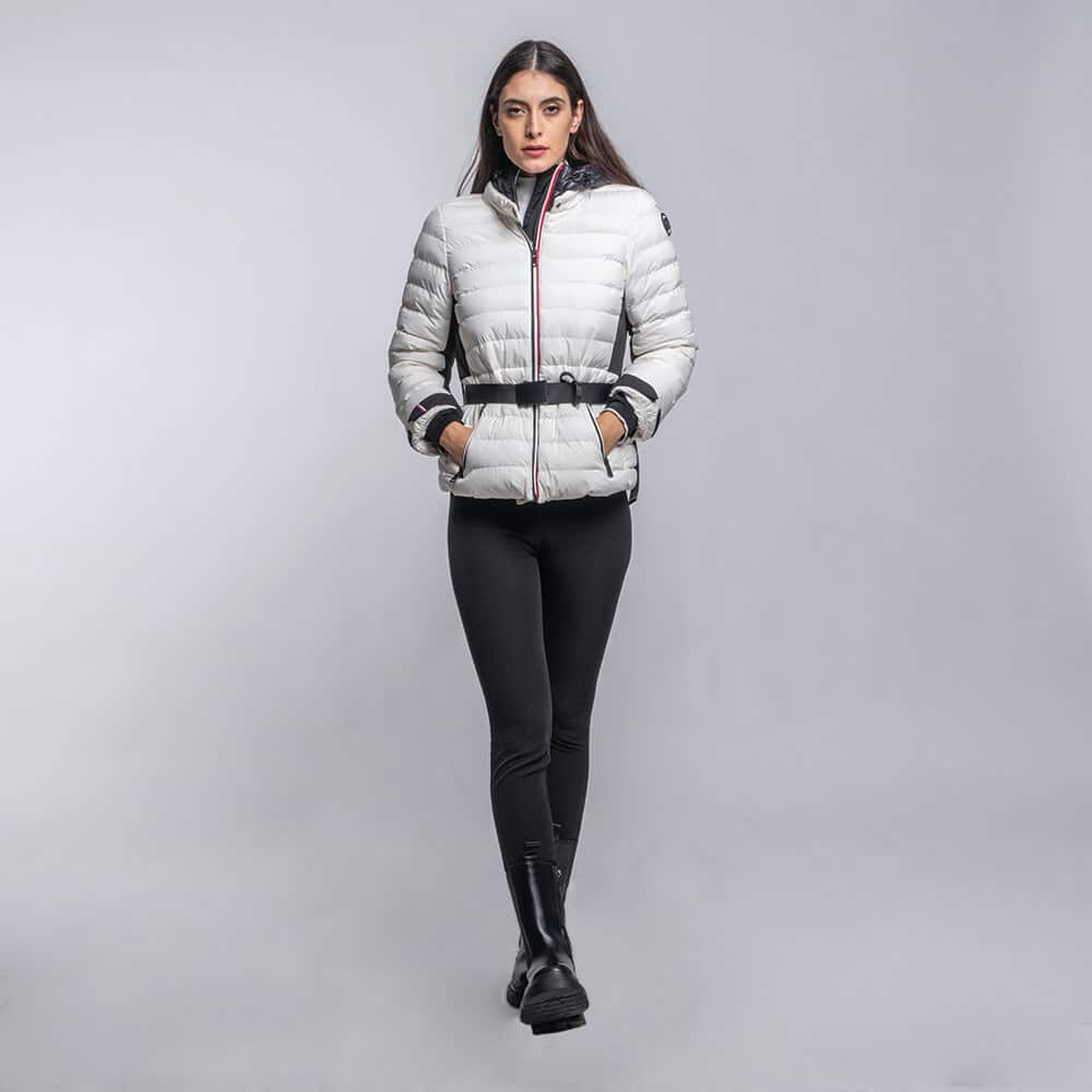 Γυναικείο Puffer Jacket Λευκό/Μαύρο με Κουκούλα