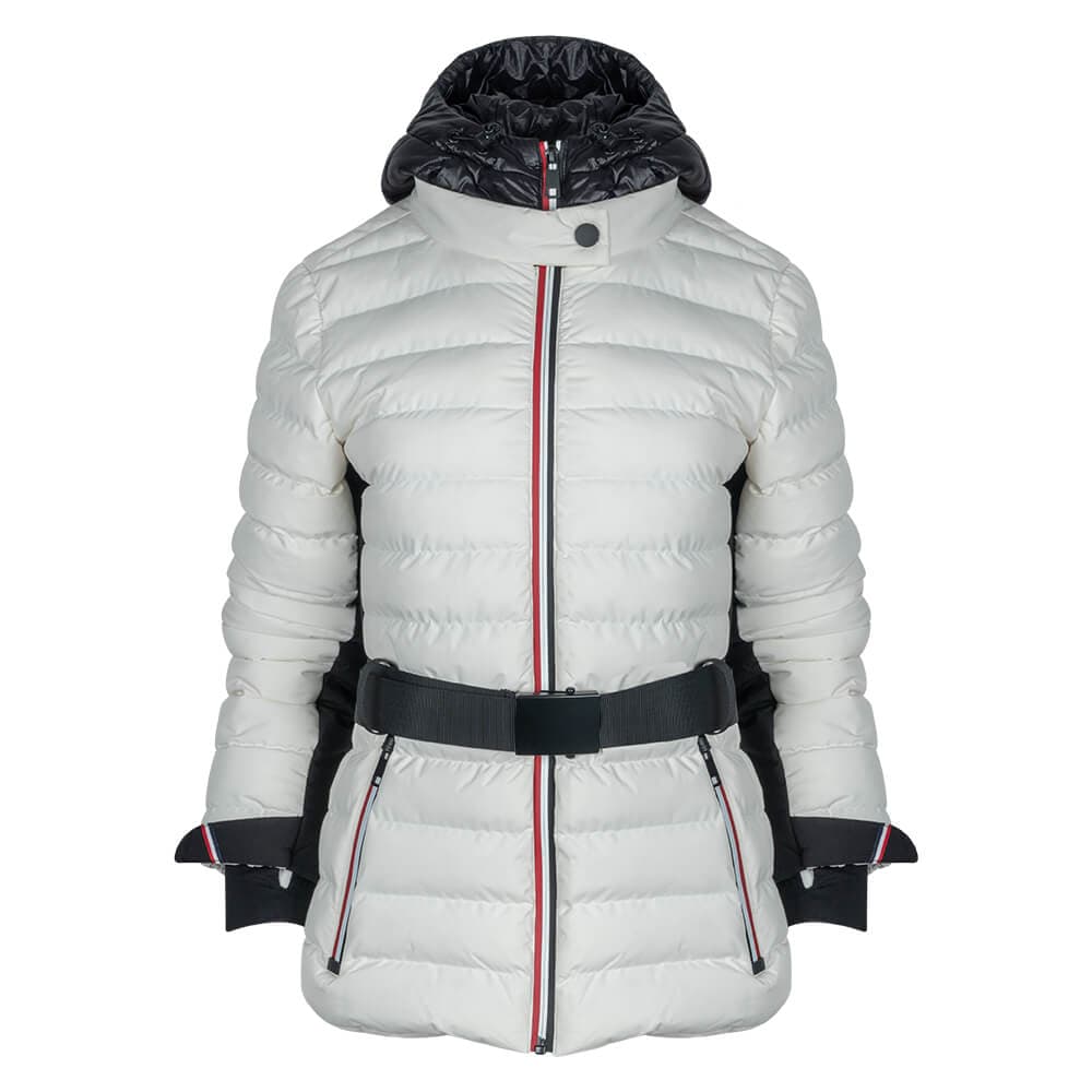 Γυναικείο Puffer Jacket Λευκό/Μαύρο με Κουκούλα