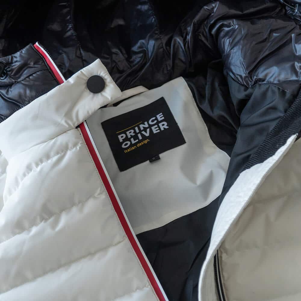 Γυναικείο Puffer Jacket Λευκό/Μαύρο με Κουκούλα