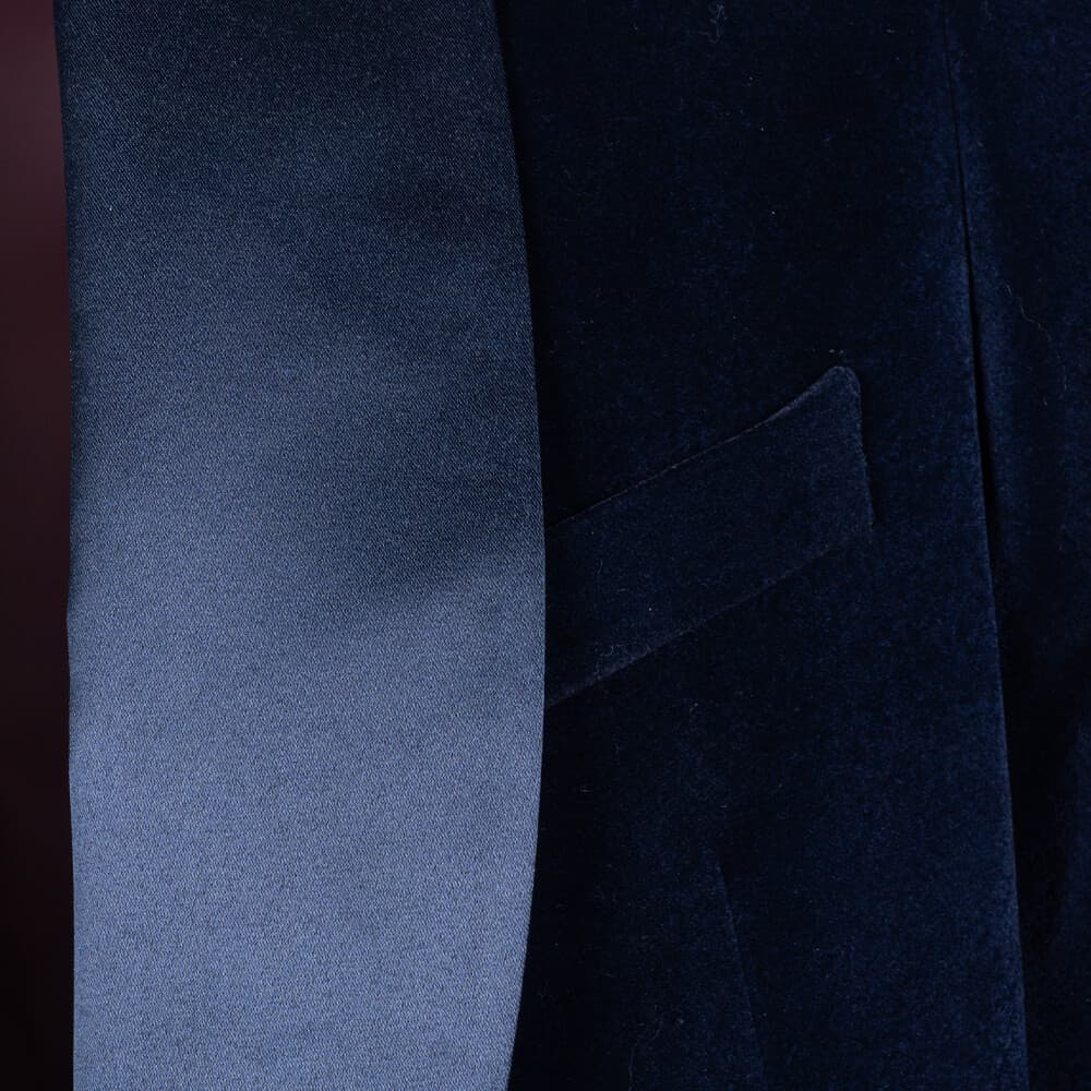 Velvet Blazer Μπλε με Shawl Σατέν Πέτο (Modern Fit)