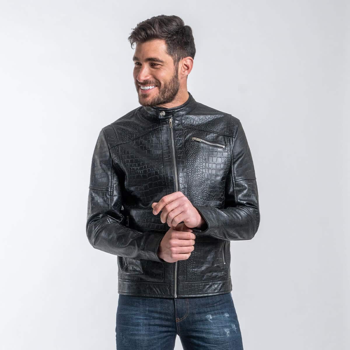 Croco Style Racer Jacket Μαύρο 100% Leather (Modern Fit)