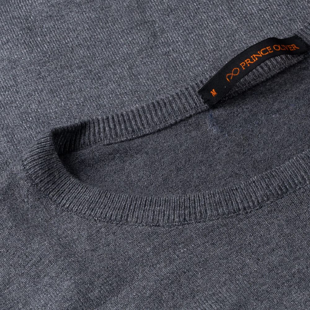 Essential Πλεκτή Μπλούζα Γκρι Σκούρο Round Neck Cashmere Touch (Slim Fit)