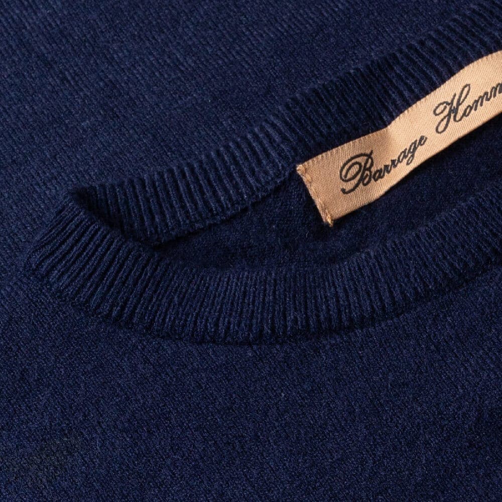 Essential Πλεκτή Μπλούζα Μπλε Σκούρο Round Neck Cashmere Touch (Slim Fit)