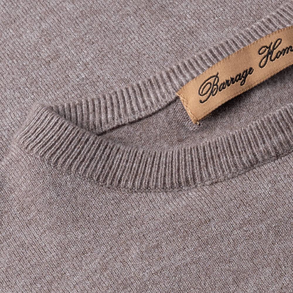 Essential Πλεκτή Μπλούζα Καφέ Ανοιχτό Round Neck Cashmere Touch (Slim Fit)