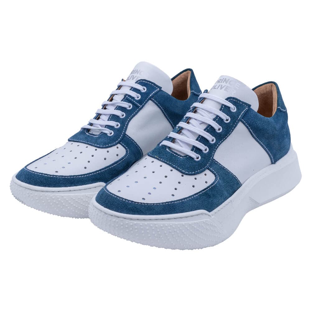Designer Λευκα Sneakers με Μπλε Σουέντ Λεπτομέρειες