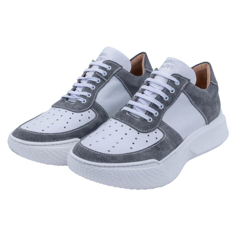 Designer Λευκα Sneakers με Γκρι Σουέντ Λεπτομέρειες