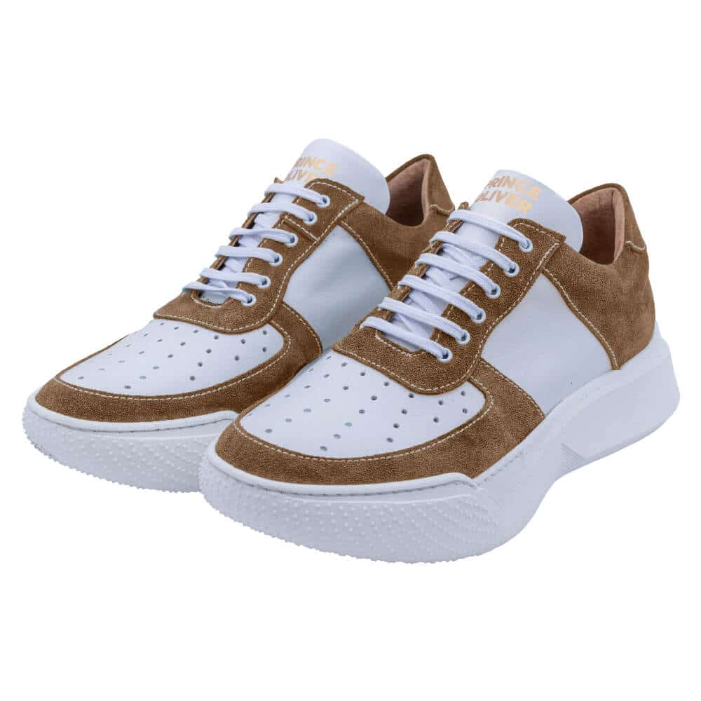 Designer Λευκα Sneakers με Καφέ Σουέντ Λεπτομέρειες