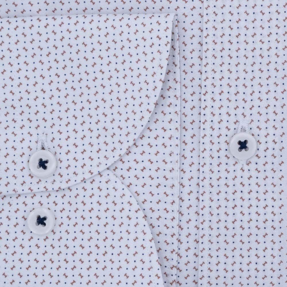 Superior Πουκάμισο Λευκό με Καφέ Μικροσχέδιο 100% Fine Cotton (Modern Fit)