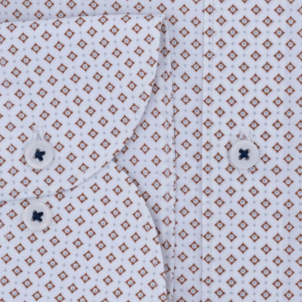 Superior Πουκάμισο Λευκό με Καφέ Μικροσχέδιο 100% Fine Cotton (Modern Fit)