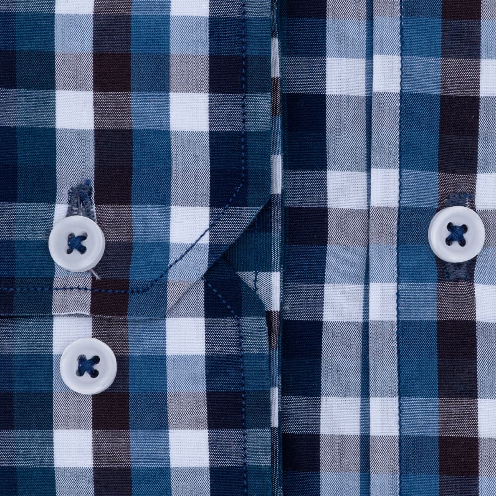 Superior Πουκάμισο Button Down Καρό Μπλε 100% Fine Cotton (Modern Fit)