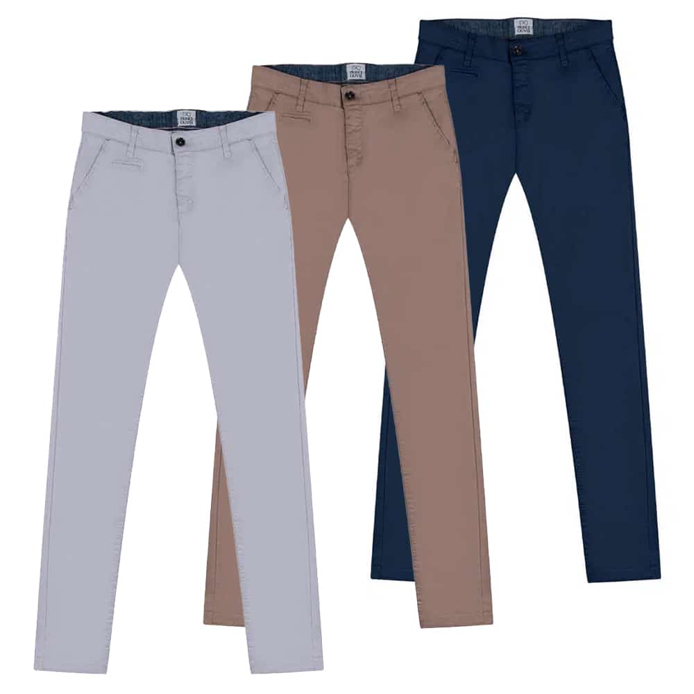 Σετ Chinos Γκρι/Μπεζ/Μπλε Σκούρο